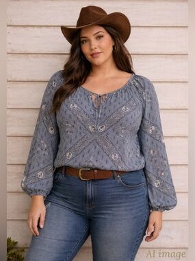 Paisley Peasant Top 3X Western Boho Bandana Cowgirl Rodeo Chic Como Vintage